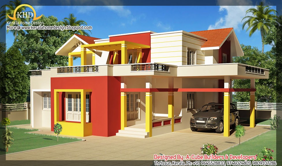House exterior elevation 2000 sq ft Kerala home 
