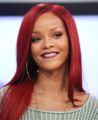 rihanna red hair long. Rihanna#39;s red hair