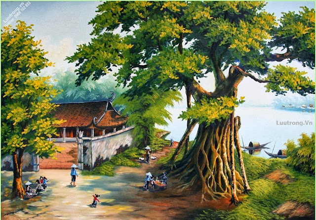 Tranh Sơn Dầu Làng Quê - Tranh phong cảnh quê hương Việt Nam