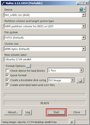 klik start untuk memulai pembuatan bootable