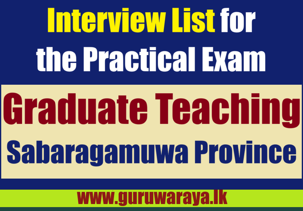 Selected Name List for Practical Exam - Graduate Teaching (Sabaragamuwa)