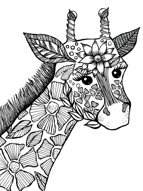 Giraffe Adult Coloring Book Page