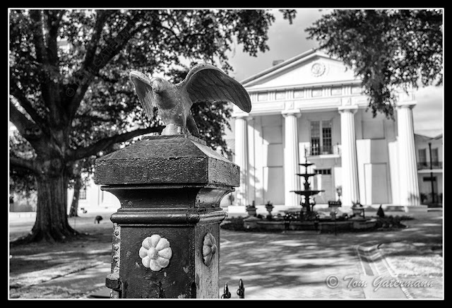 An Eagle the fence at the Old State House Museum In Little Rock, AR.