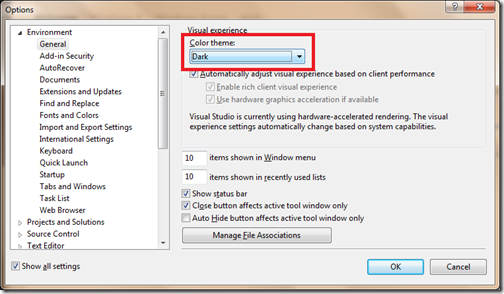 Dark Visual Experience in Visual studio 2012- A new visual studio feature. Dark Visual Experience in Visual studio 2012- A new visual studio feature.