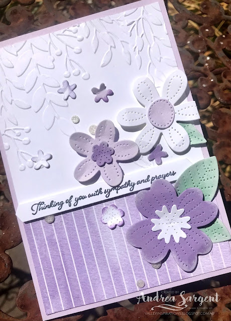 A personally designed card based on a card sketch challenge, using Stampin' Up!'s Pierced Blooms dies