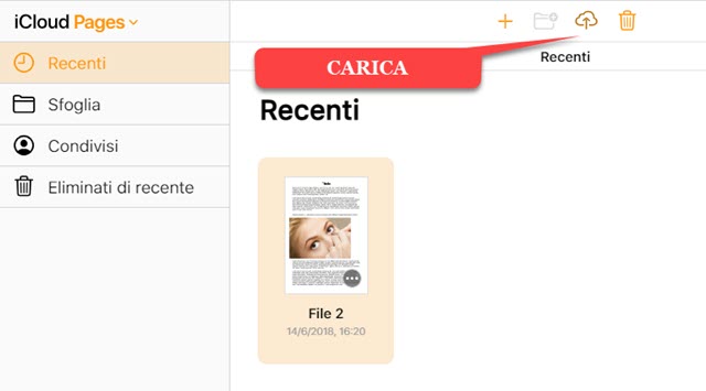 caricare file pages dal computer