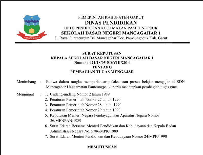 Kumpulan Contoh Surat Keputusan ( SK ) Kepala Sekolah 