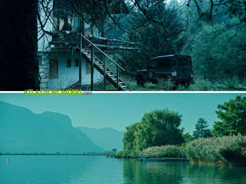 Reschensee lake and the house in the forest