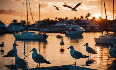 Seagulls In Nassau Harbour at dusk