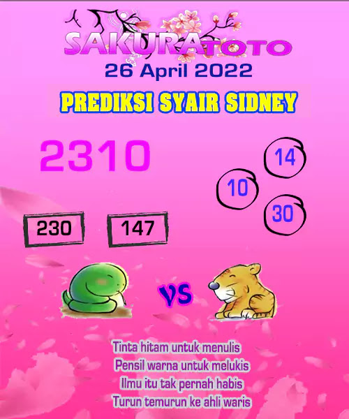 Bocoran Togel Jitu Sakura Toto Sidney Selasa 26 April 2022