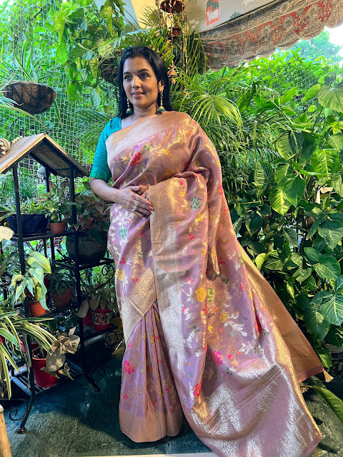 Lavender Ektara silk jangla jaal saree