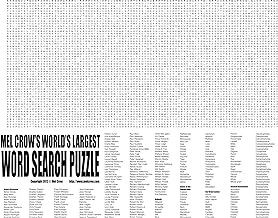 Image: Mel Crow's World's Largest Word Search Puzzle | 204 columns and 250 rows totaling 51,000 letters and over 5,500 words and word phrases
