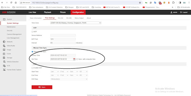 Hikvision web interface time setting