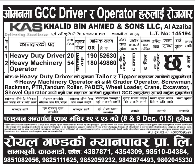 Jobs in Oman for Nepali, Salary Rs 52,630