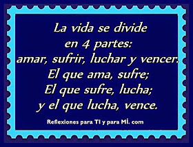 La vida se divide en 4 partes...amar, sufrir, luchar y vencer