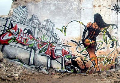 Dance Girls Design Graffiti on Wall