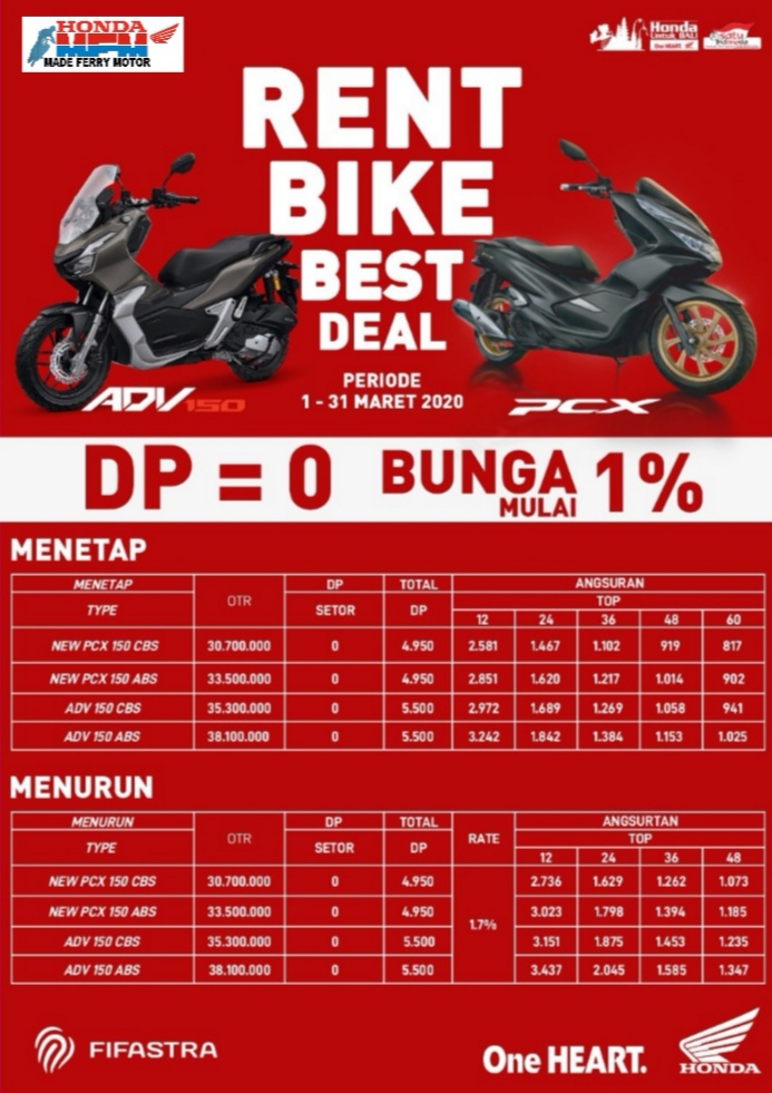 Daftar Harga  2020 Cash Tunai Kredit Honda  terbaru di  Bali  