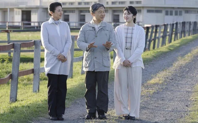 Emperor Naruhito, Empress Masako and Princess Aiko visited the Imperial Stock Farm in Tochigi