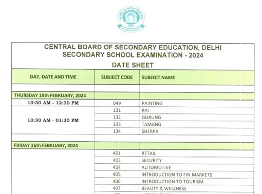 Class 10 CBSE Public Exam Time Table 2024 Released
