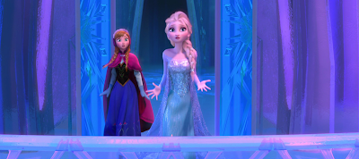 Anna tries to free Elsa from her ice palace in Frozen