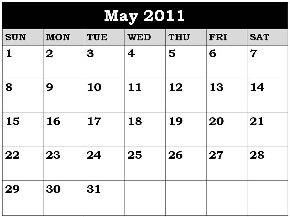 may 2011 calendar printable. Free Printable Calendar 2011