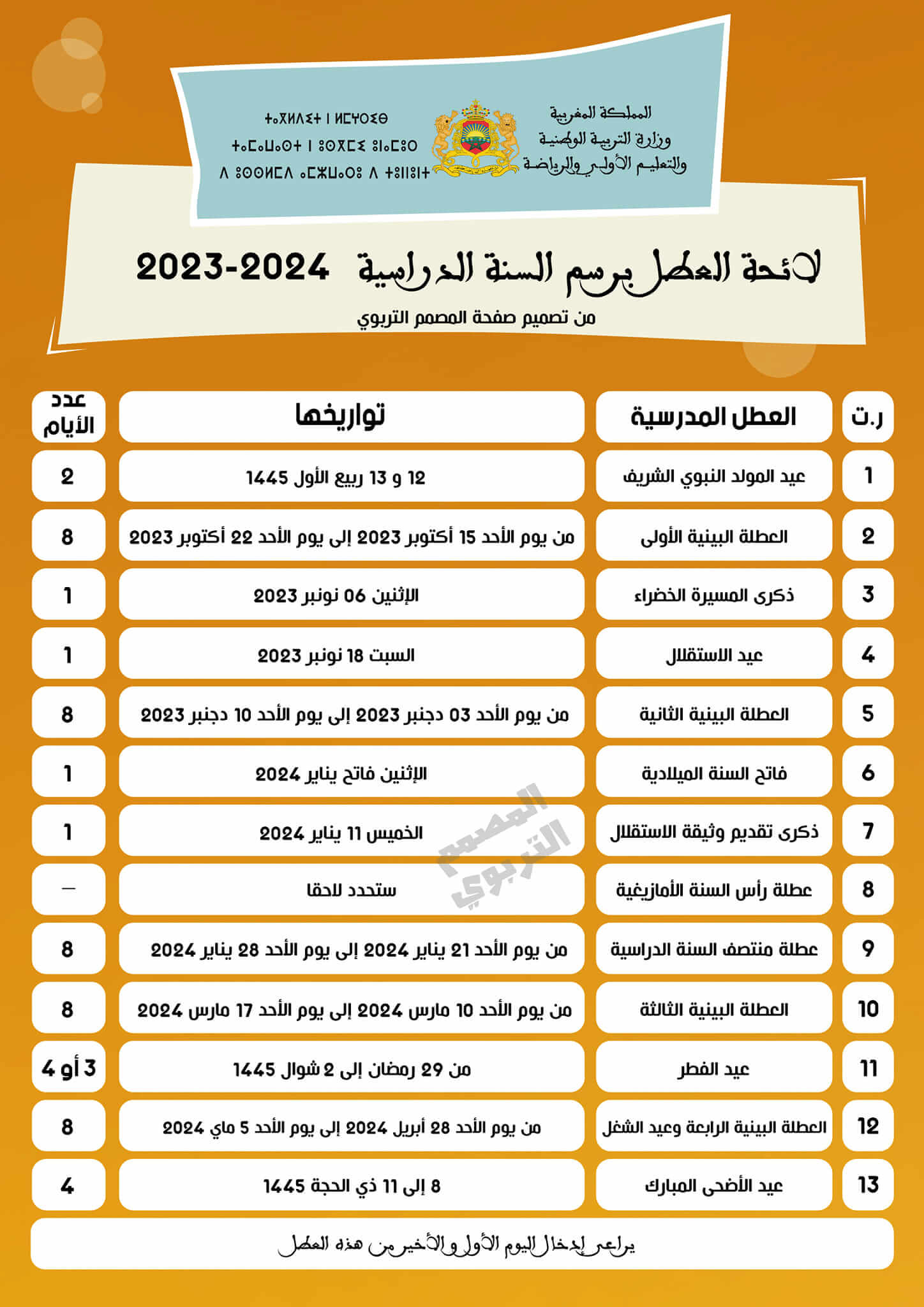 لائحة العطل المدرسية الرسمية بالمغرب لموسم 2023 2024 في حلة متميزة