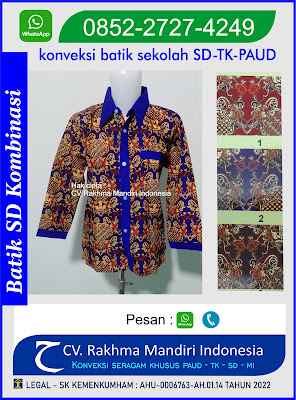 baju batik anak sekolah panjang, seragam batik anak sekolah lengan panjang,  baju batik SD, MI , TK  lengan panjang warna biru benhur kombinasi kain polos unik 2024