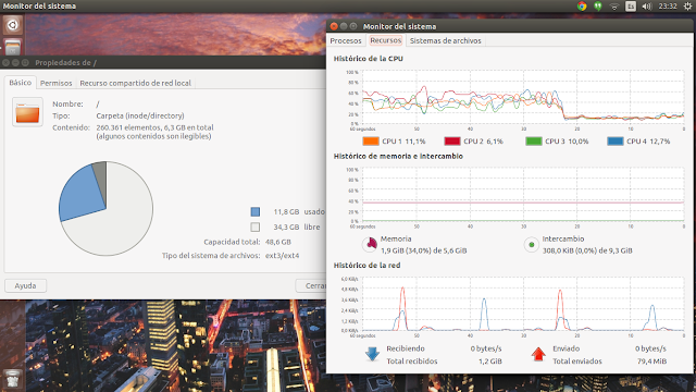 Propiedades del sistema de archivos - Monitor del sistema Ubuntu 14.04