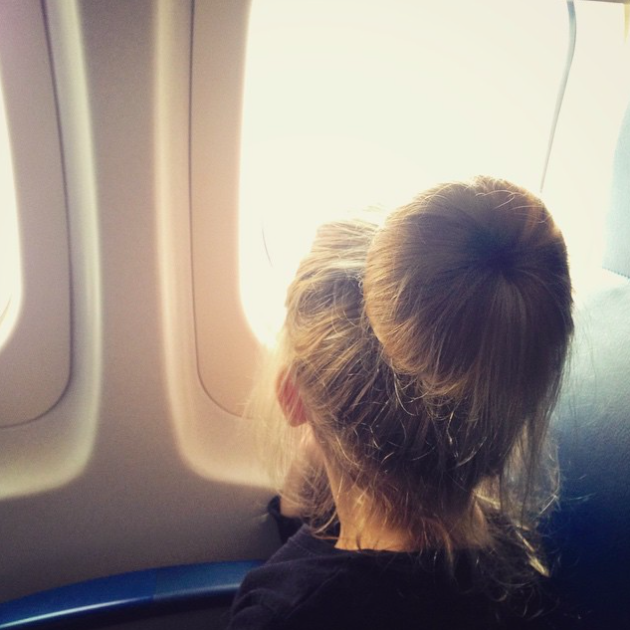 little girl on airplane