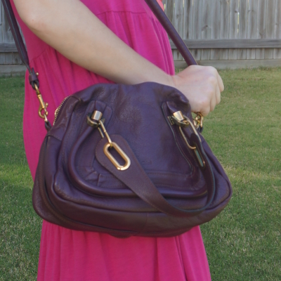 fuchsia pink dress with Chloe small Paraty bag in wine purple | awayfromtheblue