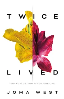 Cover of Twice Lived, which contains two photos of a yellow and purple flower, both which have been clipped together so they appear to be one image.