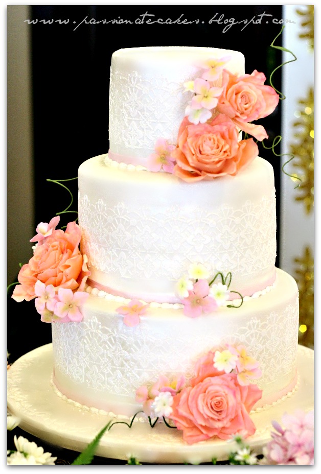 Stenciled on royal icing design to bring out the elegance look