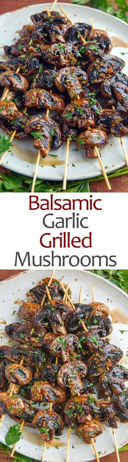 Balsamic Garlic Grilled Mushroom Skewers