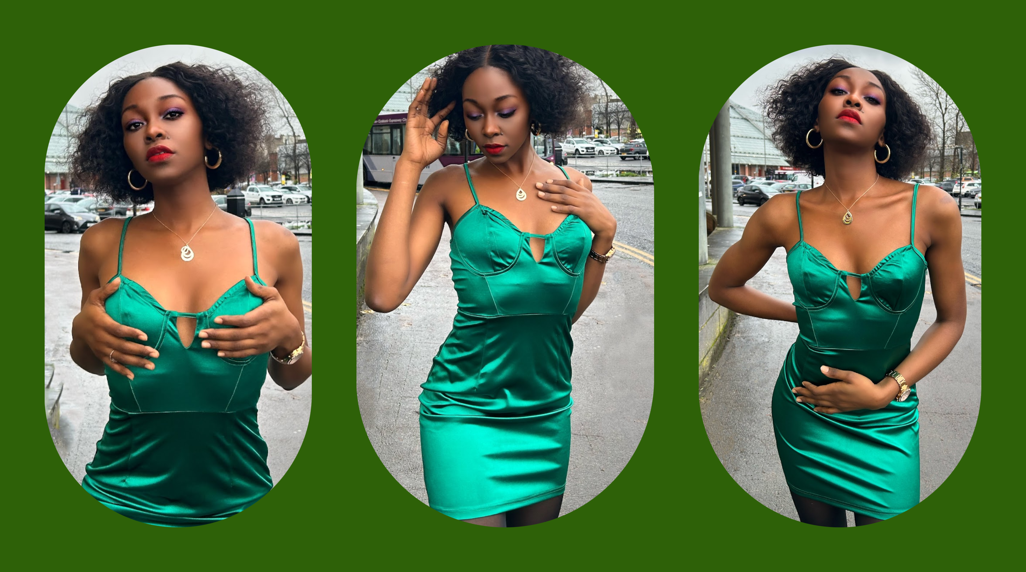 Femme luxe green satin dress