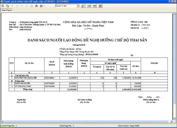 Danh sách hưởng chế độ thai sản