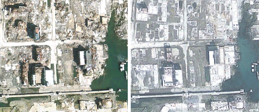 Google has released novel satellite imagery of Nippon on the i twelvemonth anniversary of the Japa New Japan's Disaster Areas - One Year On
