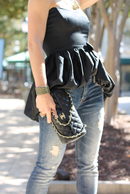 Bustier top from summerbird, zara jeans, Chanel purse, ZoeLynn & Co. headband, Stella & Dot necklace, Tory Burch pumps, Melinda Maria Ring, Tiffany, Diamonds Direct, Blinde Sungalsses