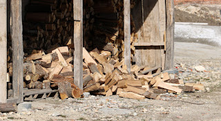 The front stack of wood fell over