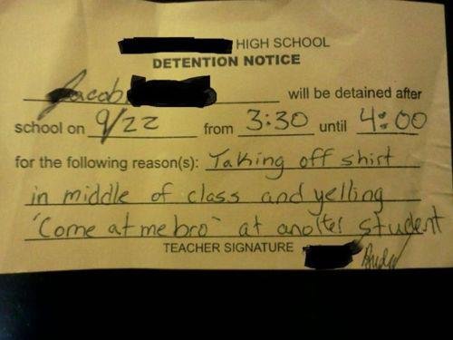 High School Quiz - Detention Notice - Funny Test Answers - come at me bro