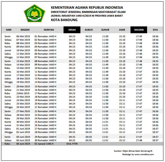 Jadwal Imsakiyah Ramadhan 2019 - Gambar Gratis