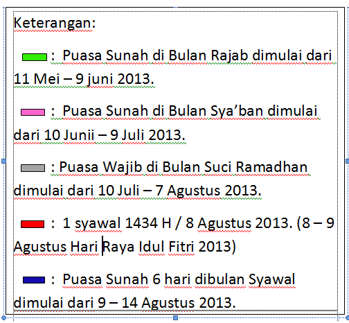 Jadwal Puasa Sunnah 2013M/1434H (Bulan Rajab dan Sya'ban 
