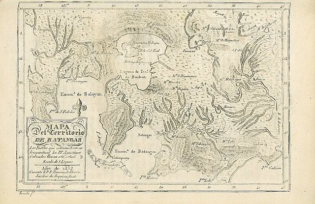 An 1852 Augustinian map of Batangas Province.