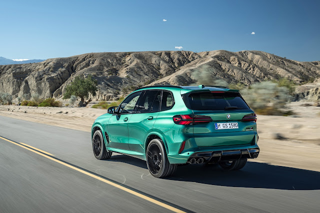 2024 BMW X5 M Competition has an M Sport exhaust system with 4 tailpipe trims in Black Chrome. Each exhaust system tail pipe has 4-inch diameter.