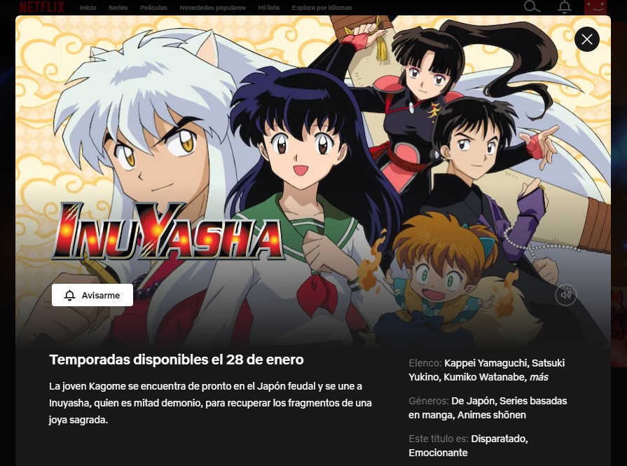 Los primeros 54 episodios de InuYasha ya están en Netflix