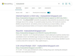 Wynik dla "matasdotnet" w wyszukiwarce Microsoft Bing.