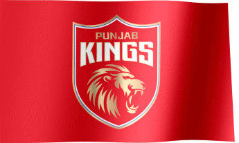The waving fan flag of the Punjab Kings with the logo (Animated GIF)