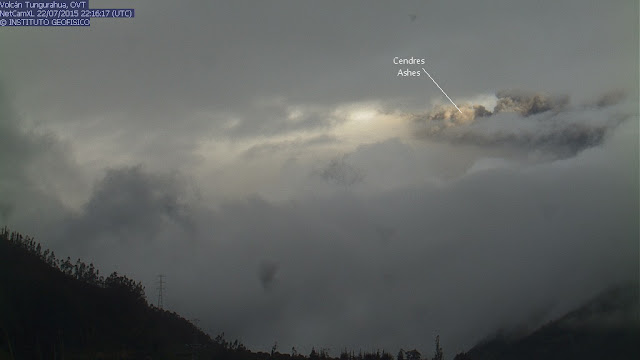 Panache de cendres du volcan Tungurahua, 22 juillet 2015