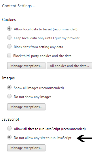 Turn Off JavaScript in chrome