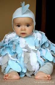 DIY No-Sew Baby Chicken Halloween Costume.  Took under 2 hours and cost under 2 dollars to make!  From Fun at Home with Kids