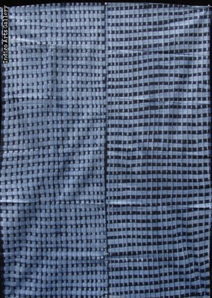 Machine-stitch resist indigo-dyed cotton cloth